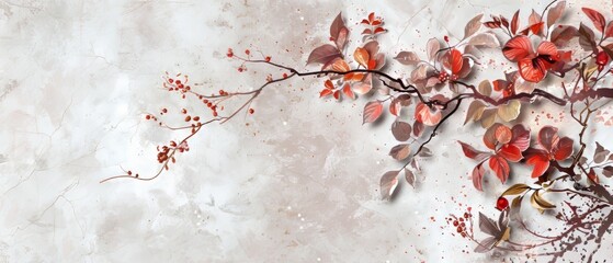 Japanese background with watercolor texture modern. Vintage branch and leaves decoration. Floral pattern with Asian tradition banner.