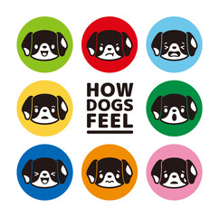 Silhouette icon set of cute Beagle face