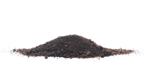 Dirt, soil pile isolated on white background, side view	