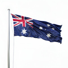 Australia Flag with Flagpole isolated white background 3d render illustration