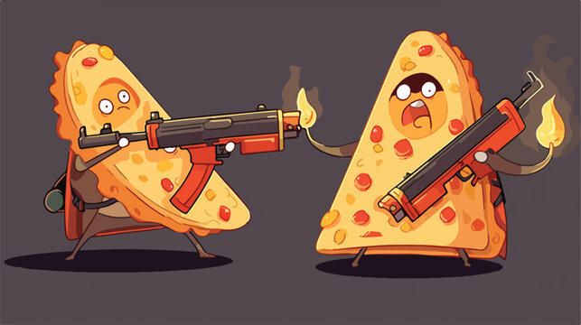 Nacho adventure with gun and torch . Cartoon vector