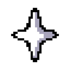 Summer vacation icons set in pixel art design isolated on white background, 80s-90s, digital vintage game style. Pixeled white four pointed star