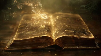 Ancient magic book pages turning, revealing secrets and spells. - obrazy, fototapety, plakaty