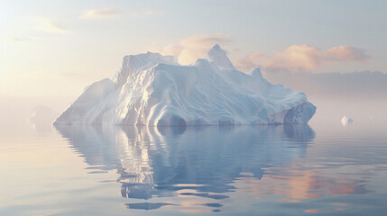 Optical white icebergs reflecting water preservation, twilight, serene atmosphere