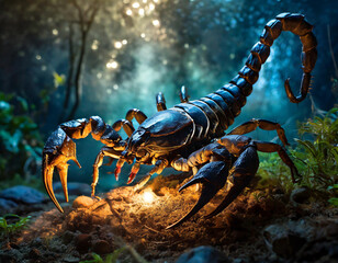 scorpion on the forest - obrazy, fototapety, plakaty