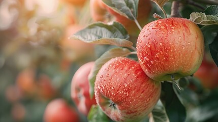 Obraz premium Crisp apples hanging from branches, ready for the autumn harvest ,high resulution,clean sharp focus
