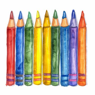 2D asset element of a set of crayons, each in vivid, unusual tones, isolated on white background