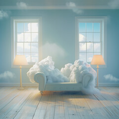 modern living room with a cloud sofa.Minimal creative interior an inviroment concept. - obrazy, fototapety, plakaty
