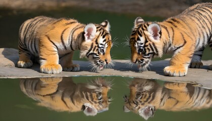 A Tiger Cub Playing With Its Reflection
