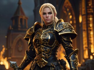 woman wearing black and golden armor