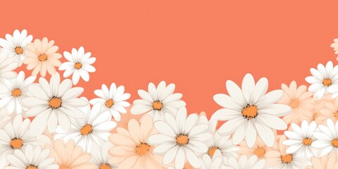 Coral and white daisy pattern, hand draw, simple line, flower floral spring summer background design with copy space for text or photo backdrop 