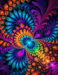 A brightly colored digital fractal art piece, with intricate patterns and a dynamic composition that captures the essence of mathematical beauty and complexity
