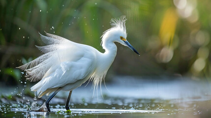 A large wading bird, the great blue heron is found in watery habitats like Florida - obrazy, fototapety, plakaty