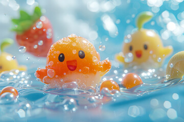 Colorful Bath Toys Floating in Sparkling Water