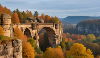 Pravcicka Gate in autumn colors, Bohemian Saxon Switzerland, Czech Republic