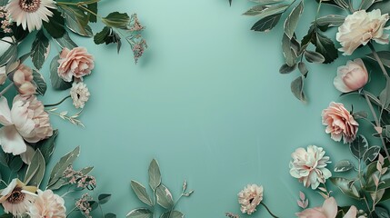 Floral Frame with Copy Space on Turquoise Background - 778904887