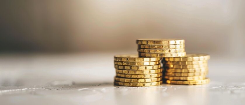 Stack of gold coins on a white background. An illustration of saving money, investing, growing a business, and getting rich.