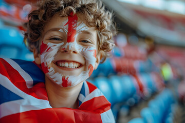 child boy soccer fun with painted face of flag England in football stadium
child boy soccer fun with painted face of flag England in football stadium
 - obrazy, fototapety, plakaty