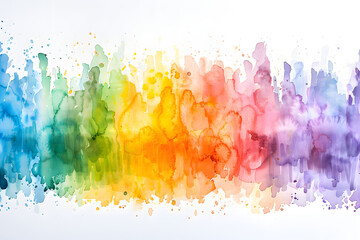 Rainbow watercolor banner background on white. Pure vibrant watercolor colors. Creative paint gradients, fluids, splashes, spray and stains. Abstract background