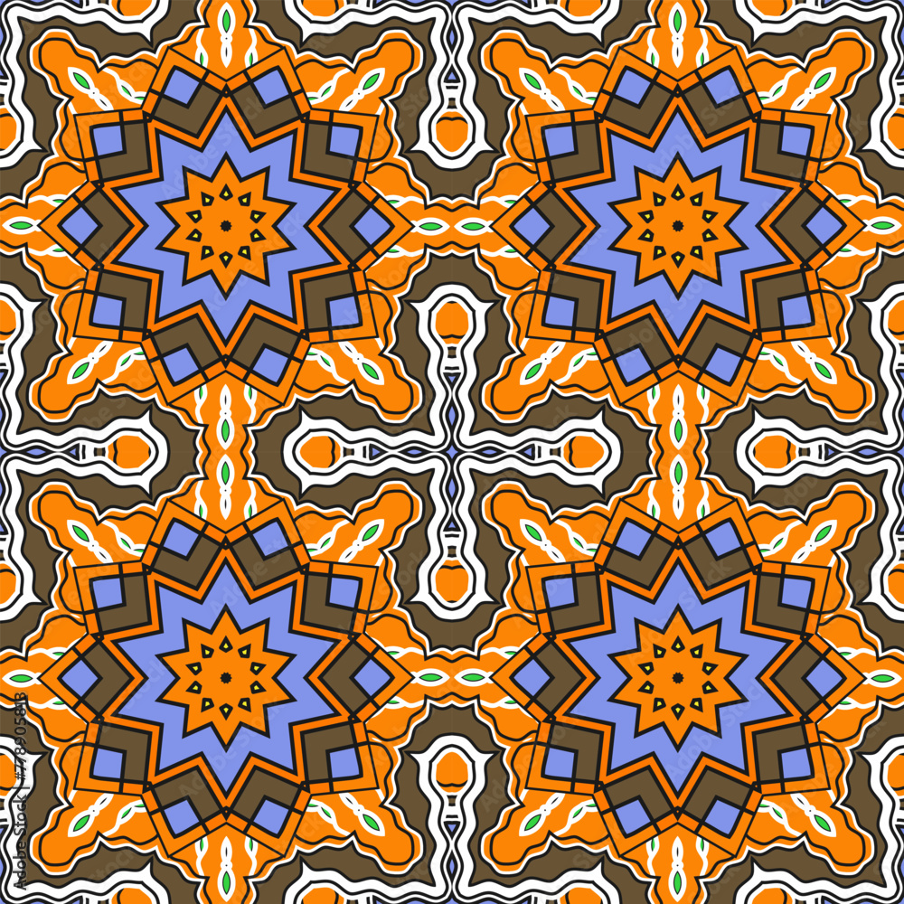 Poster seamless pattern with a concentric design and a predominance of orange and blue colors. vector illus