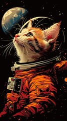 Astronaut Cat Gazing at Earth from Space - 778906637