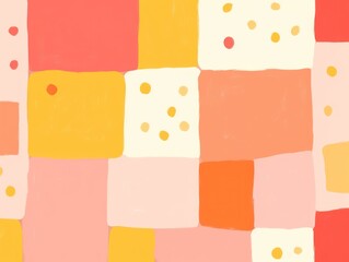 Coral and yellow pastel colored simple geometric pattern, colorful expressionism with copy space background, child's drawing, sketch 