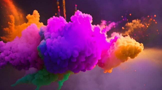 Super slowmotion shot of color powder explosion isolated on black background