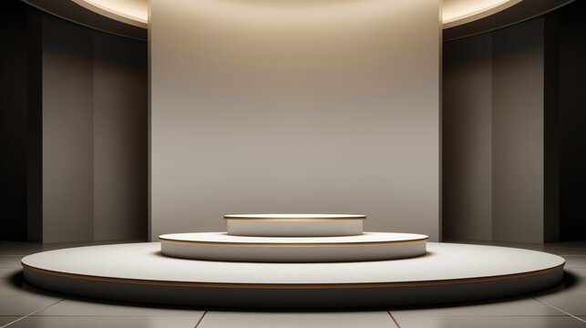 empty white podium on modern white room for exhibition, museam room