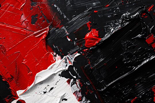 The stark contrast of red, black, and white in an oil painting background, evoking depth and emotion through color