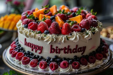 Food photography,Strawberry fruit cream birthday cake