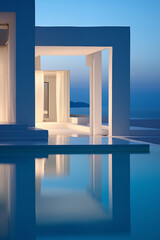 The villa in a modern minimalist style with pool and sunset sea view