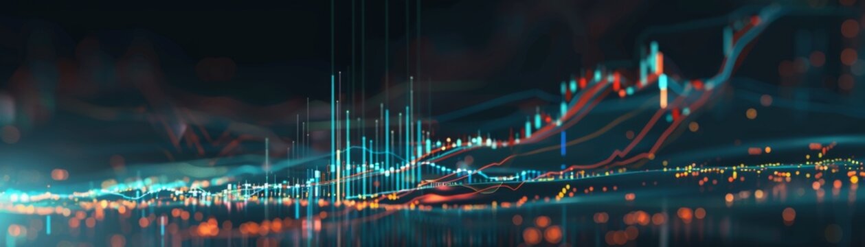 Candlestick chart showing stock trends, detailed analysis, direct light, market insights low texture