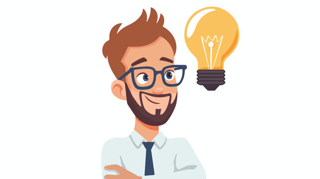 Office worker with idea bulb. cartoon illustration