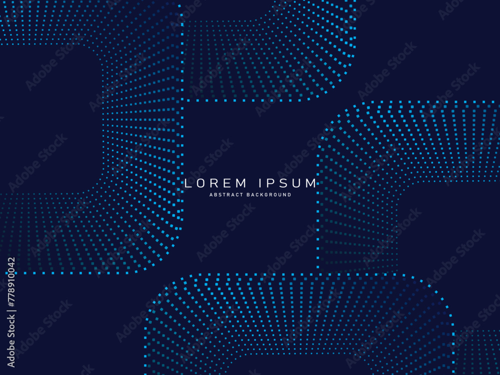 Fototapete dark blue abstract background with halftone dots and lines. glowing light blue gradient dotted line 