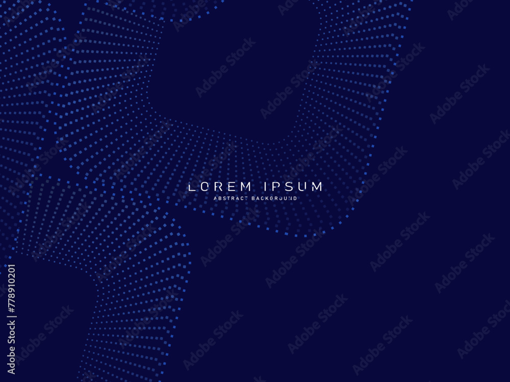 Fototapete dark blue abstract background with halftone dots and lines. glowing light blue gradient dotted line 