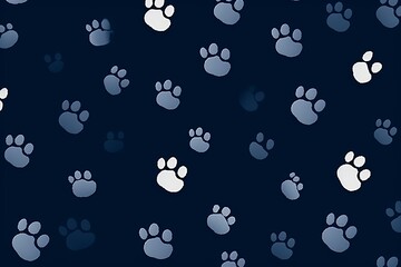 Navy Blue paw prints on a background, minimalist backdrop pattern with copy space for design or photo, animal pet cute surface 