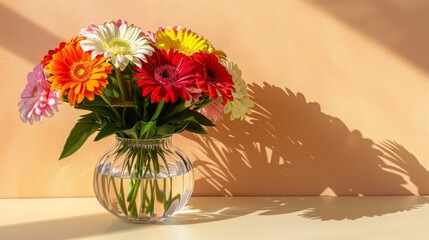 Beautiful Flowers In vase with hand shadows. Creative shadows concept