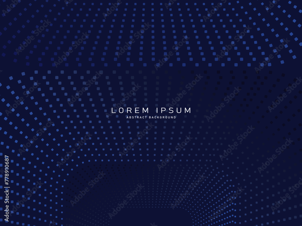 Fototapete dark blue abstract background with halftone dots and lines. glowing light blue gradient dotted line 