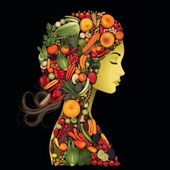 Woman silhouette made of healthy food - 778911012