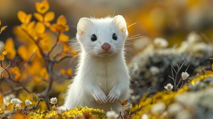   Close-up of a small animal amidst a sea of grass and vibrant white-yellow flower field