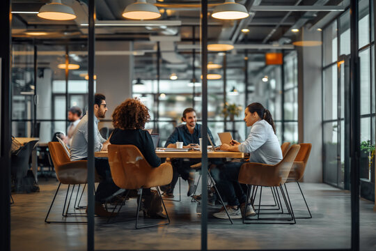 Professional Corporate team brainstorming business meeting in a modern office