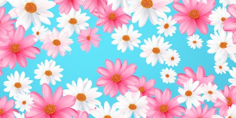Fototapeta na wymiar Cyan and white daisy pattern, hand draw, simple line, flower floral spring summer background design with copy space for text or photo backdrop