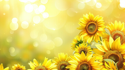 sun flower field with golden bokeh in background