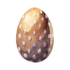 Watercolor Easter egg with patterns, lines, isolated on white background