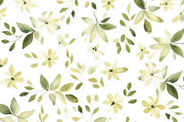 Olive flower petals and leaves on white background seamless watercolor pattern spring floral backdrop  - obrazy, fototapety, plakaty