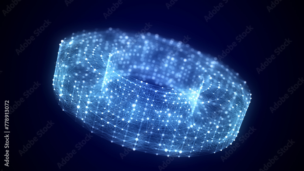 Aufkleber abstract blue torus with connecting dots and lines. wireframe technology torus. big data visualizati