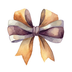 watercolor holiday ribbon, vintage style gift bow isolated on white background