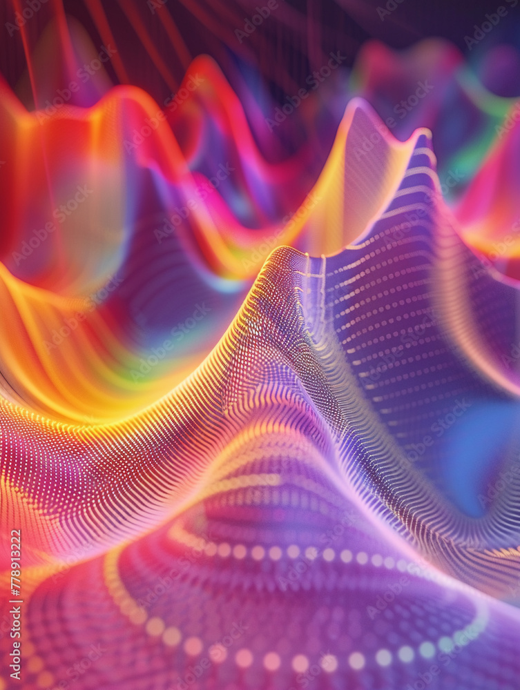 Poster abstract multicolored curve chart of soundwave on color background , 3d render, 3dcg, super detailed