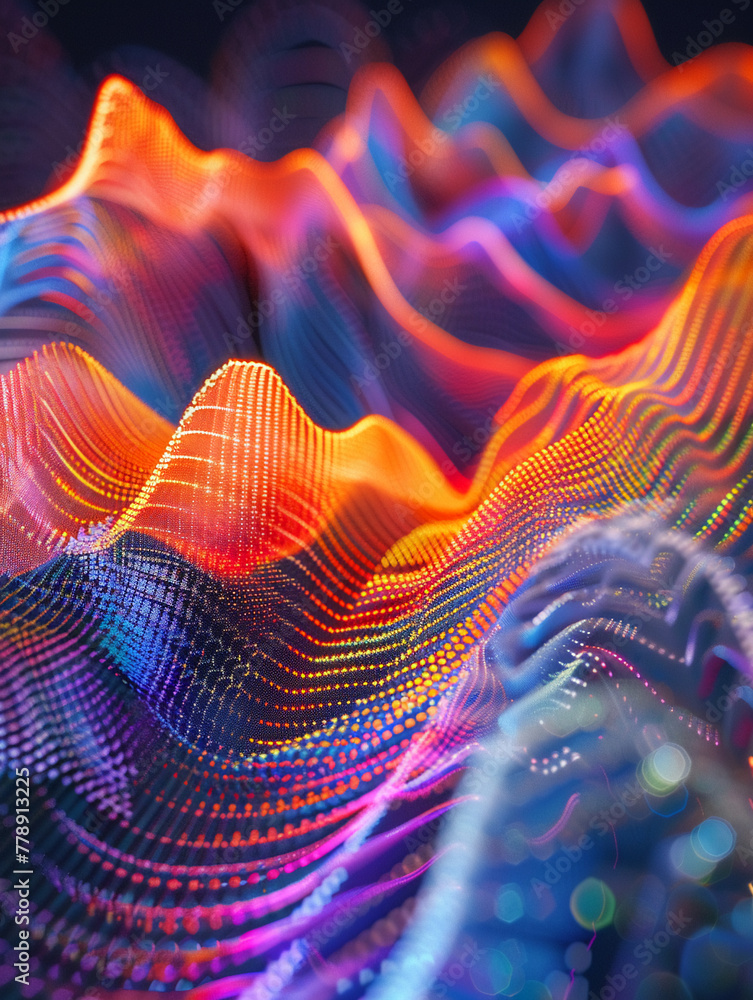 Poster abstract multicolored curve chart of soundwave on color background , 3d render, 3dcg, super detailed