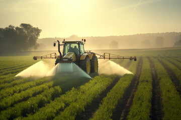 Farming tractor crop sprayer on green field - obrazy, fototapety, plakaty
